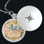 Wedding Vintage Birds Aqua Anniversary Necklace<br><div class="desc">Keepsake Necklaces Choose either Silver Plated Gold Finish or Sterling Silver Unique Personalised Custom !st Christmas Gift Wedding Keepsake Wedding Party Necklaces - to change background colour - click customise - click edit - choose last tool in drop down menu and choose from one of the colours shown or enter...</div>