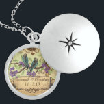 Wedding Vintage Birds Purple Blooms Necklace<br><div class="desc">Keepsake Necklaces Choose either Silver Plated Gold Finish or Sterling Silver Unique Personalised Custom !st Christmas Gift Wedding Keepsake Wedding Party Necklaces - to change background colour - click customise - click edit - choose last tool in drop down menu and choose from one of the colours shown or enter...</div>