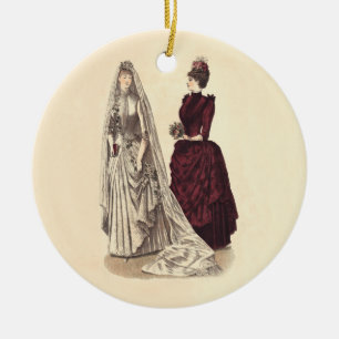 Wedding Vintage bridal party brides and bridesmaid Ceramic Ornament