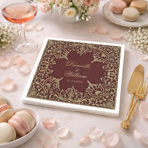 Wedding Vintage Burgundy Gold Elegant Script Napkin