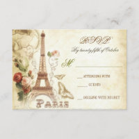 Wedding vintage shabby RSVP cards - PARIS FRANCE