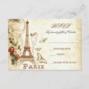 Wedding vintage shabby RSVP cards - PARIS FRANCE