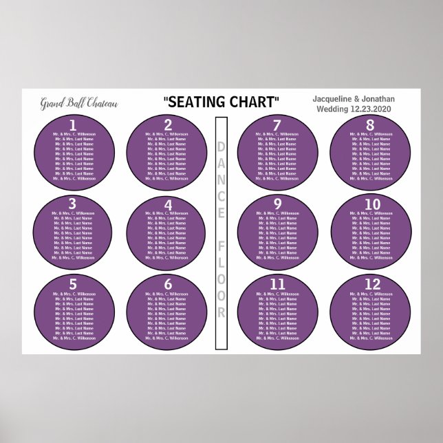Wedding Violet 12 Table Seating Chart (Front)