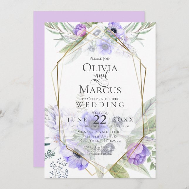 Wedding | Violet Anemone Flower Frame Invitation (Front/Back)