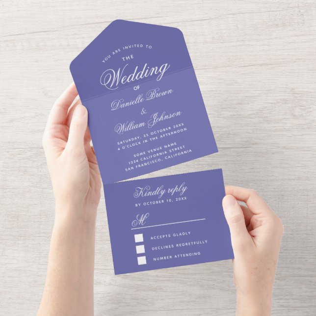 Wedding Violet Elegant Calligraphy RSVP All In One Invitation (Tearaway)