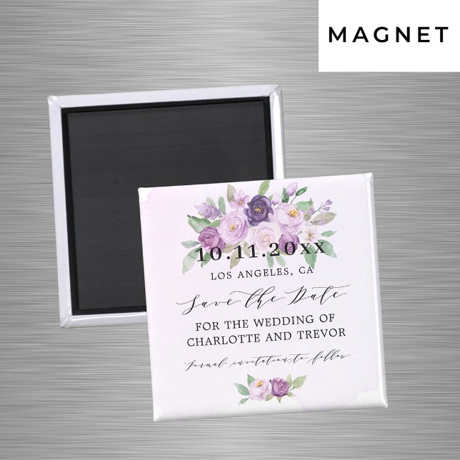Wedding violet flowers save the date magnet (Creator Uploaded)