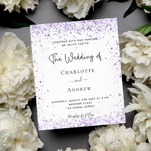 Wedding violet glitter script budget invitation flyer