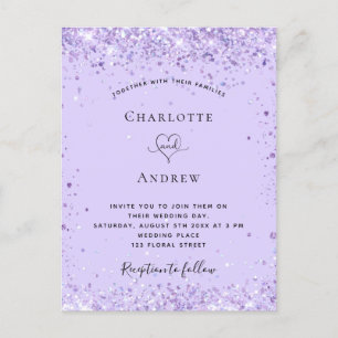 Wedding violet lavender glitter script  invitation postcard
