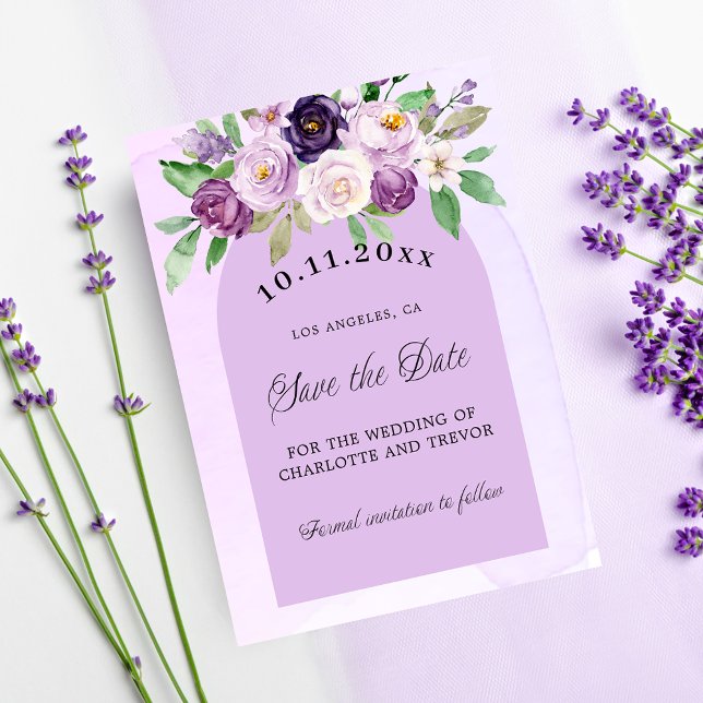 Wedding violet purple flowers arch QR code website Save The Date (Creator Uploaded)