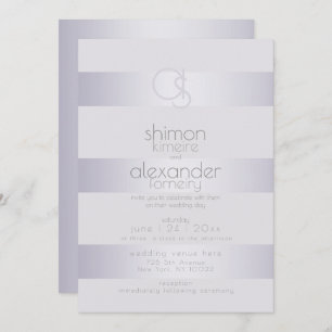 Wedding   Violet-Silver  Shimmer Stripe Monogram Invitation