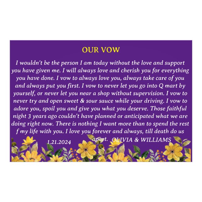 WEDDING VOW "I DO" IN PURPLE WITH FLOWERS MODERN PHOTO PRINT (Front)