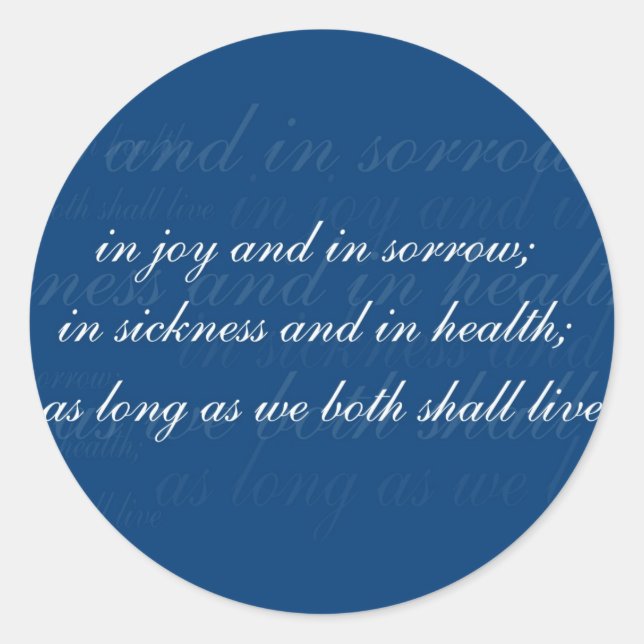 Wedding Vow In Sickness Blue Classic Round Sticker (Front)