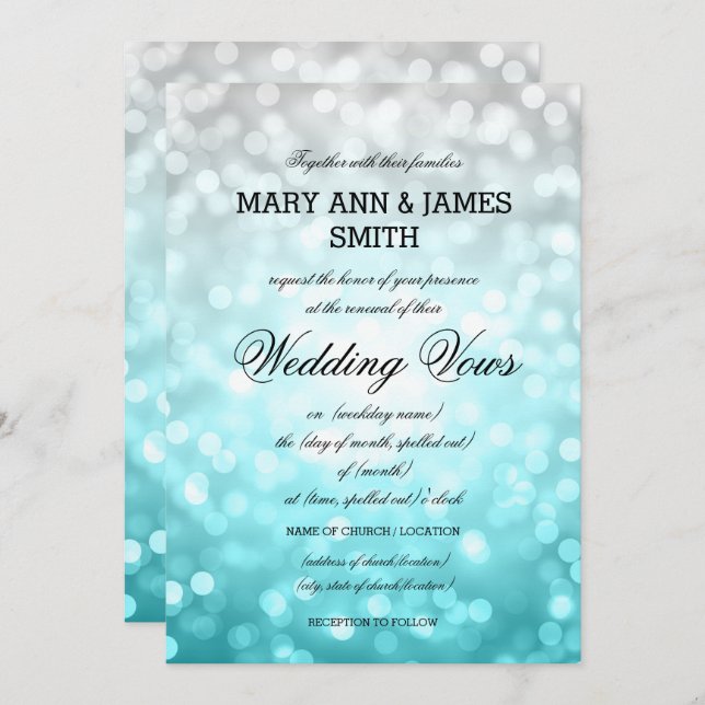 Wedding Vow Renewal Beach Ombre Glitter Lights Invitation (Front/Back)
