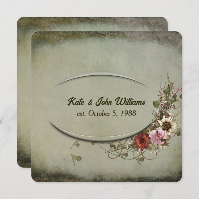 Wedding Vow Renewal floral frame Invitation (Front/Back)