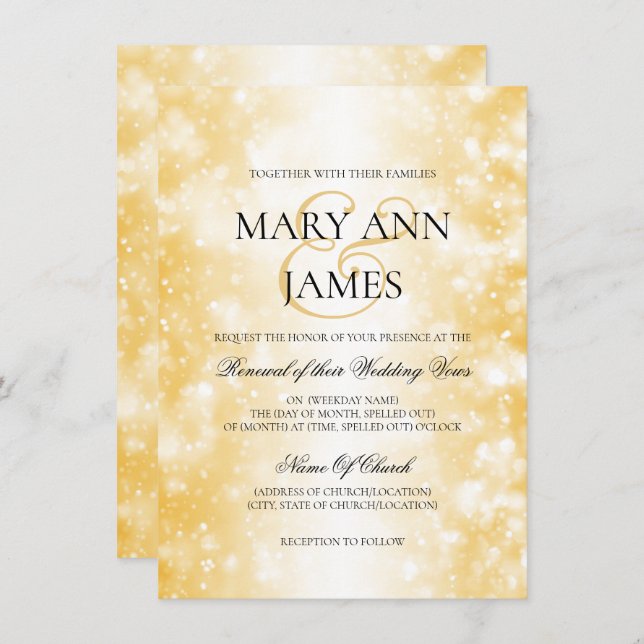 Wedding Vow Renewal Gold Shimmer Lights Invitation (Front/Back)
