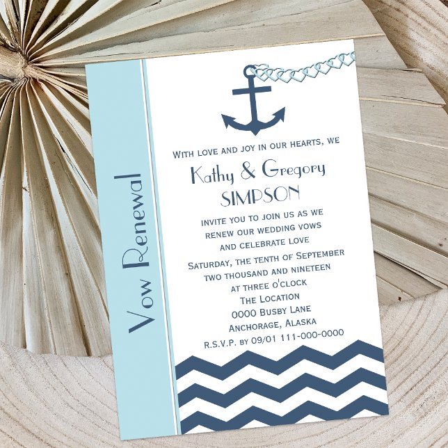 Wedding Vow Renewal Nautical Blue Invitation (Creator Uploaded)