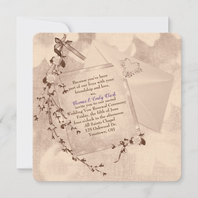 Wedding Vow Renewal old-fashioned style invite (Front)