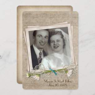 wedding vow renewal old photo frame and daisy invitation