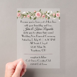 Wedding Vow Renewal Pink Roses and Ribbons Acrylic Invitations