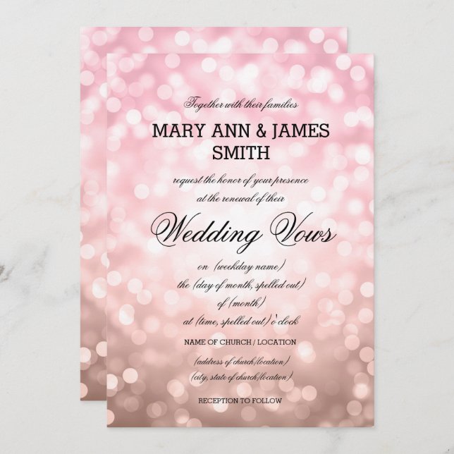 Wedding Vow Renewal Rose Blush Pink Glitter Lights Invitation (Front/Back)
