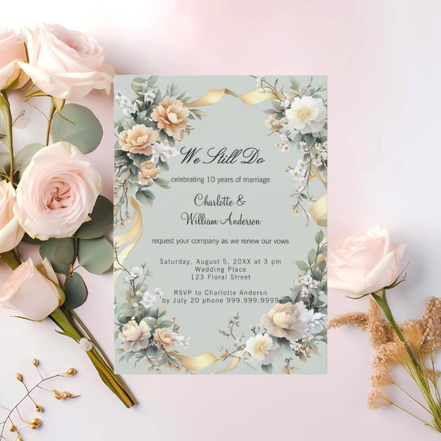 Wedding vow renewal sage green gold floral invitation (Creator Uploaded)