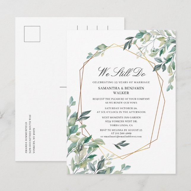 Wedding Vow Renewal Script Eucalyptus Anniversary Invitation Postcard (Front/Back)