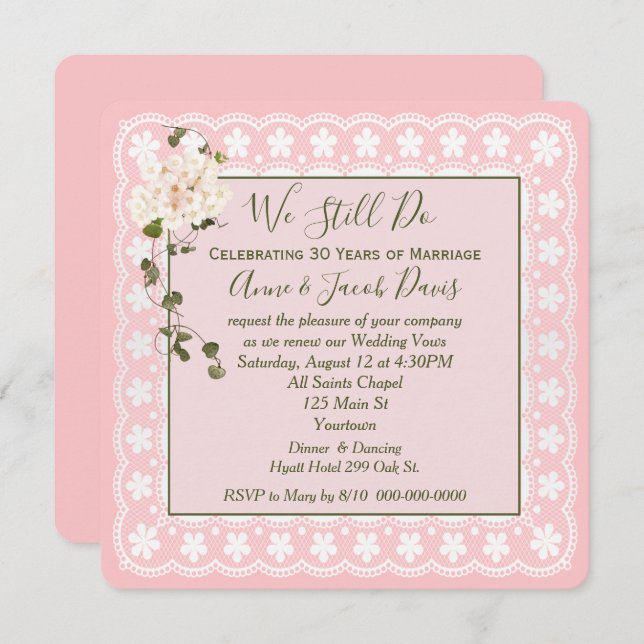 Wedding Vow Renewal Square Lace Invitation (Front/Back)