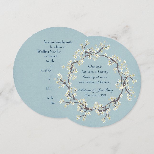 Wedding Vow Renewal wreath on soft aqua texture Invitation (Front/Back)