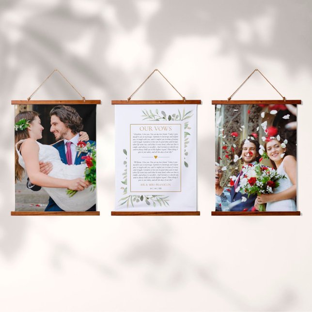 Wedding Vows Anniversary 2 Photo Greenery Hanging Tapestry (Creator Uploaded)