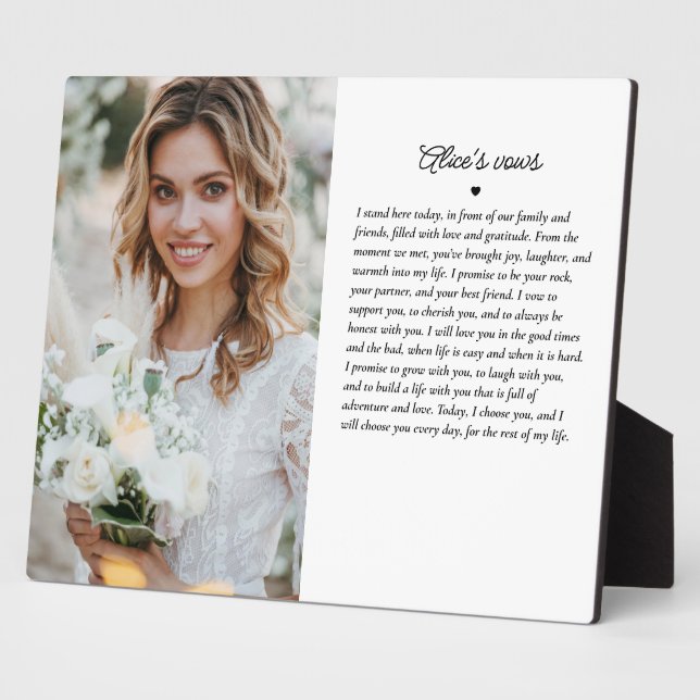 Wedding Vows Elegant Keepsake Photo (Left) Plaque (Side)