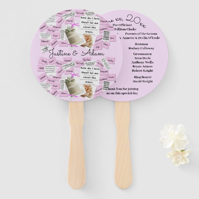 Wedding vows fans for guests (Front and Back)