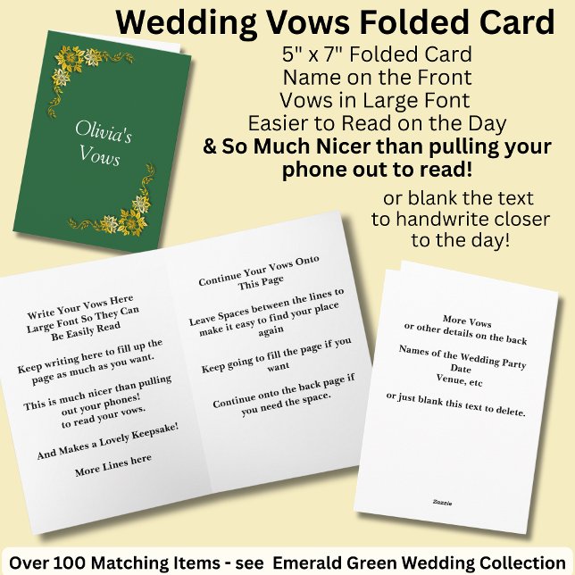 Wedding Vows Folded Card Emerald Green & Gold (Creator Uploaded)