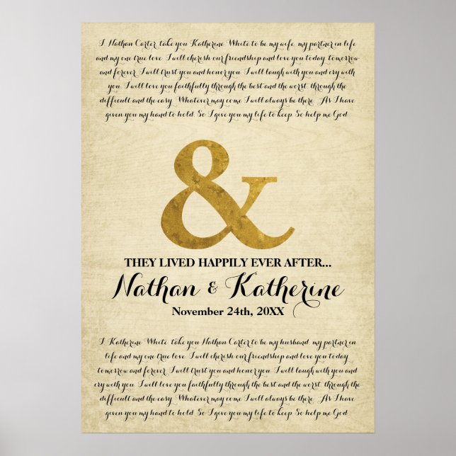 Wedding Vows Gold Ampersand Happily Ever After Poster (Front)