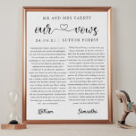 wedding vows modern cute minimalist cute heart faux canvas print<br><div class="desc">fully editable wedding poster/ wedding wall art with modern heart calligraphy.</div>