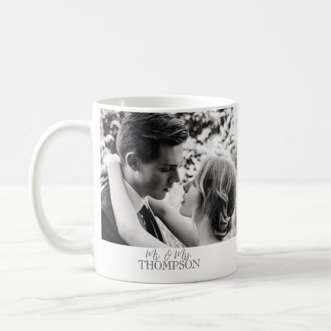 Wedding Vows Photo Mr and Mrs Custom Coffee Mug (Left)