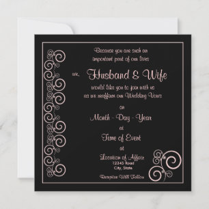 Wedding Vows Renewed - Black/Pink Spiral Invitation