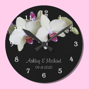 Wedding Wall Clock -- Personalised Orchid Flower