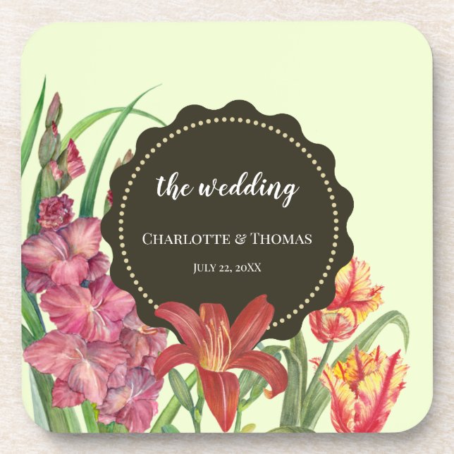 Wedding Warm Colour Floral Spring Blooms Painting Coaster (Front)