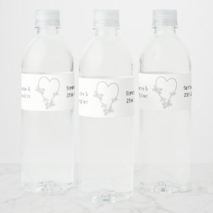 Wedding Water Bottle Label Silver Heart Butterfly