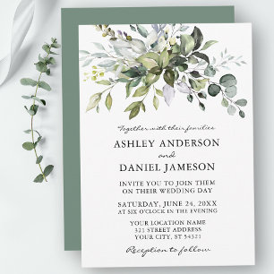Wedding Watercolor Botanical Greenery Sage Green  Invitation