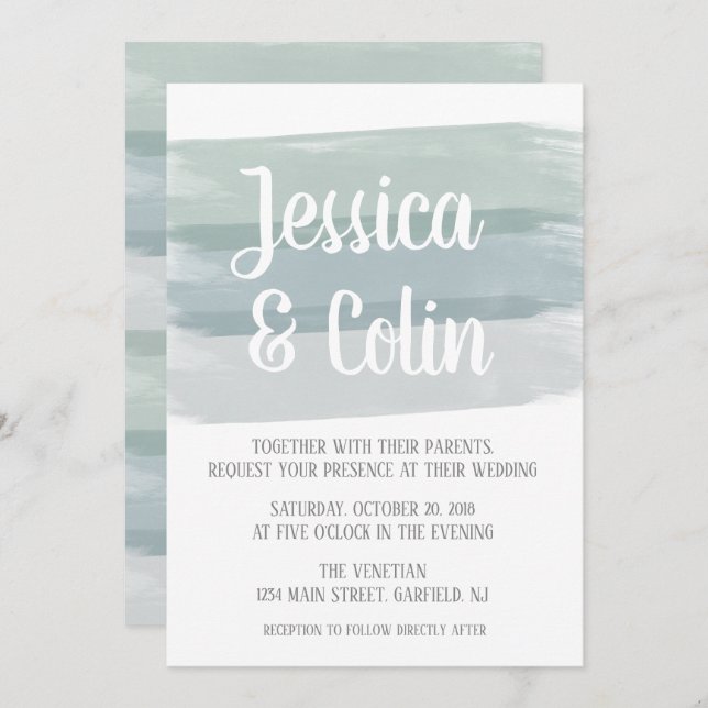 Wedding Watercolor Brush Stroke Invitation (Front/Back)