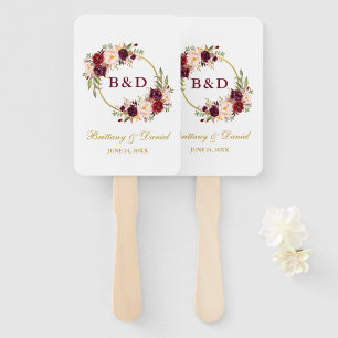 Wedding Watercolor Burgundy Floral Hand Fan