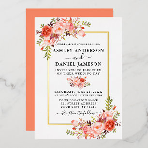 Wedding Watercolor Coral Floral Gold