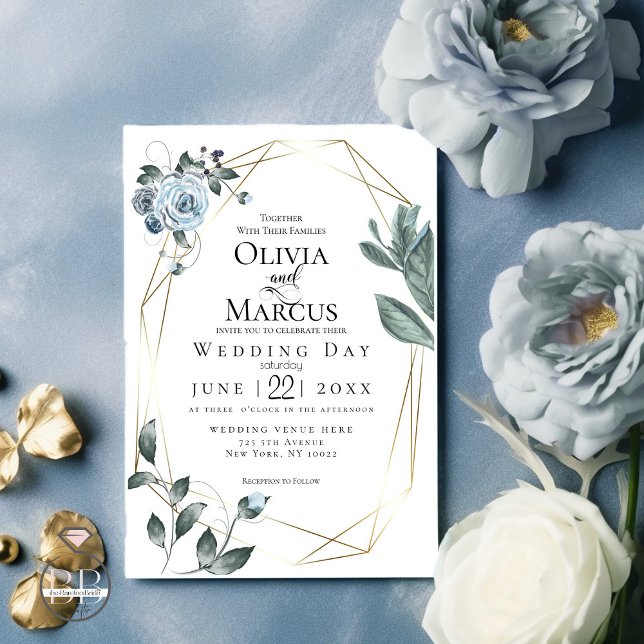 WEDDING | Watercolor Dusty Blue Floral Invitation (Creator Uploaded)