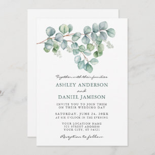 Wedding Watercolor Eucalyptus Greenery Photo Invitation