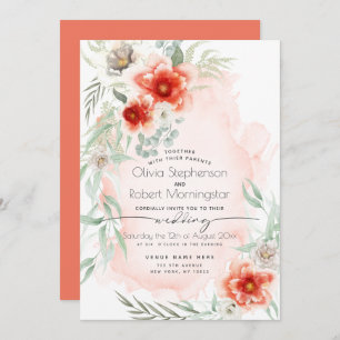 Wedding    Watercolor Flame Scarlet Flowers Invitation