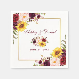 Wedding Watercolor Floral Gold Frame Napkin