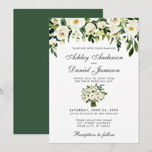 Wedding Watercolor Floral Green White Invitation G