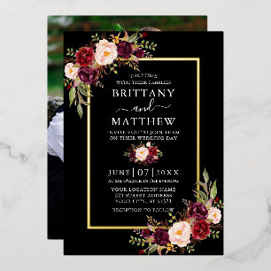 Wedding Watercolor Floral Photo Black Gold