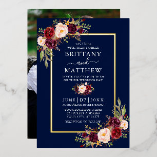 Wedding Watercolor Floral Photo Blue Gold